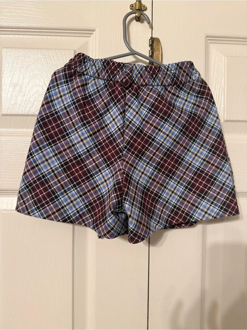 Plaid A-Line Mini Skort (skirt/shorts) in Burgundy and Blue